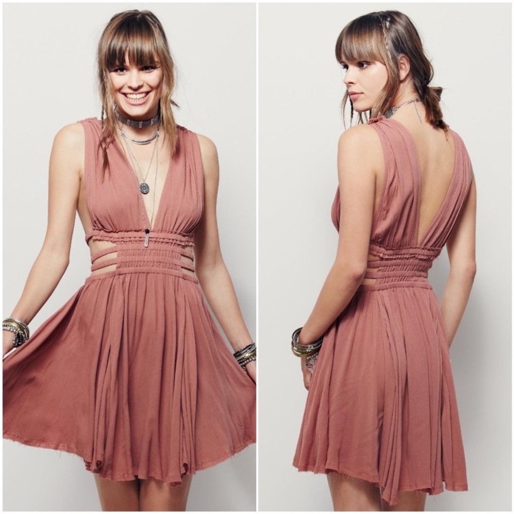 FREE PEOPLE Feel the Flava Fit and Flare Mini Dress Size Small Sunset Pink - Picture 2 of 14